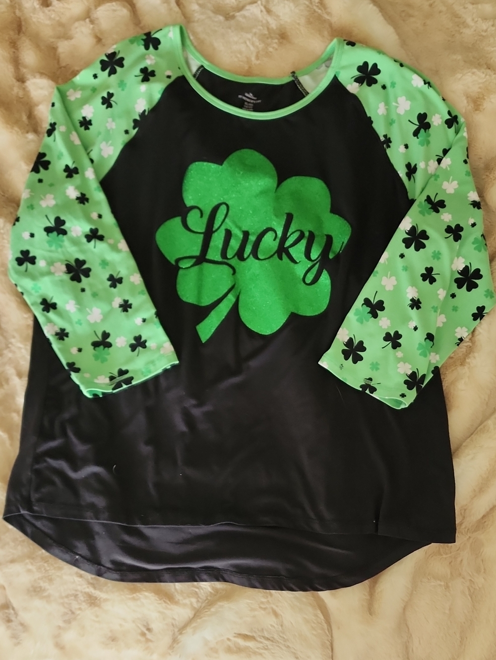 Lucky Shamrock 3/4 Sleeve Tee - Green & Black